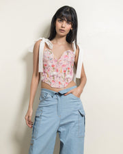 Printed Tie-up Corset - Pink